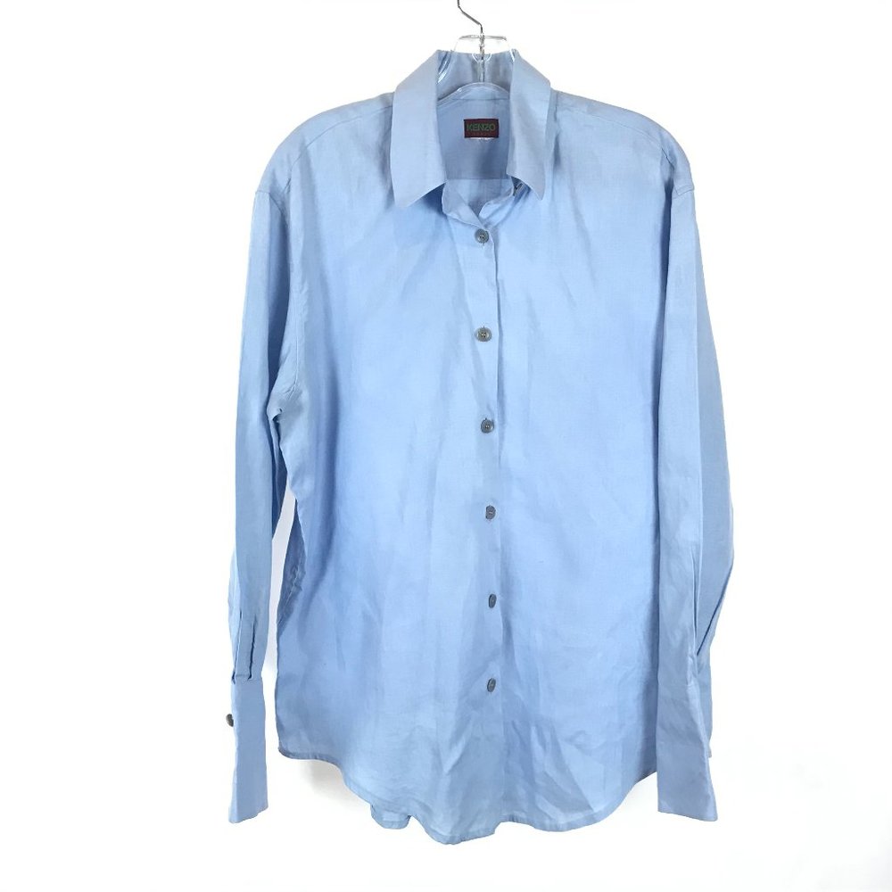 Mens Size XL Kenzo Blue Linen Button Down Shirt